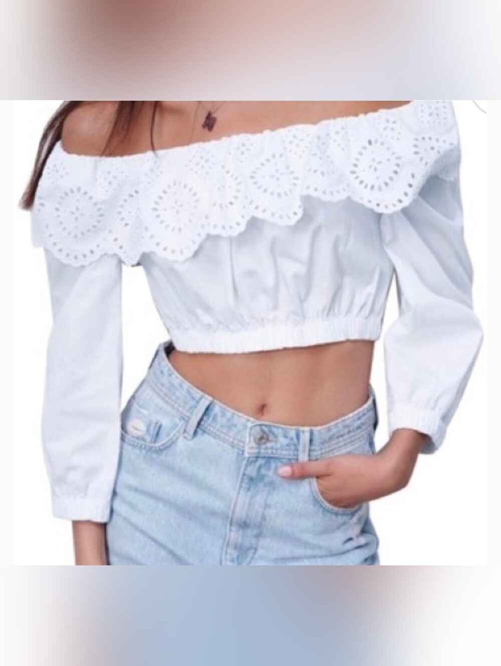Zara White Eyelet Off-Shoulder Crop Top New With Tags Small